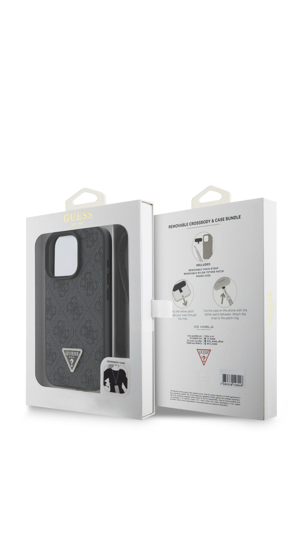 iPhone 16 Pro - Leather Metal logo crossbody - Black