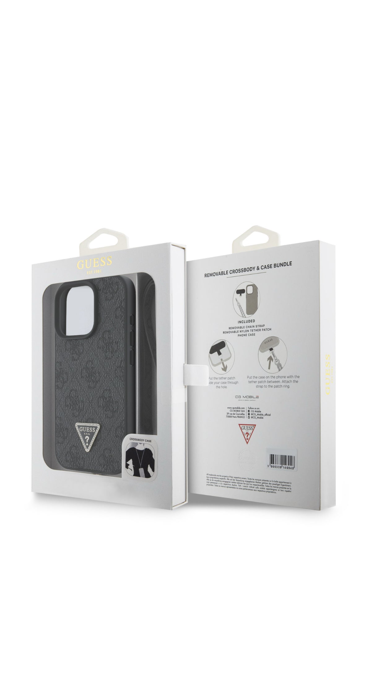 iPhone 16 Pro - Leather Metal logo crossbody - Black