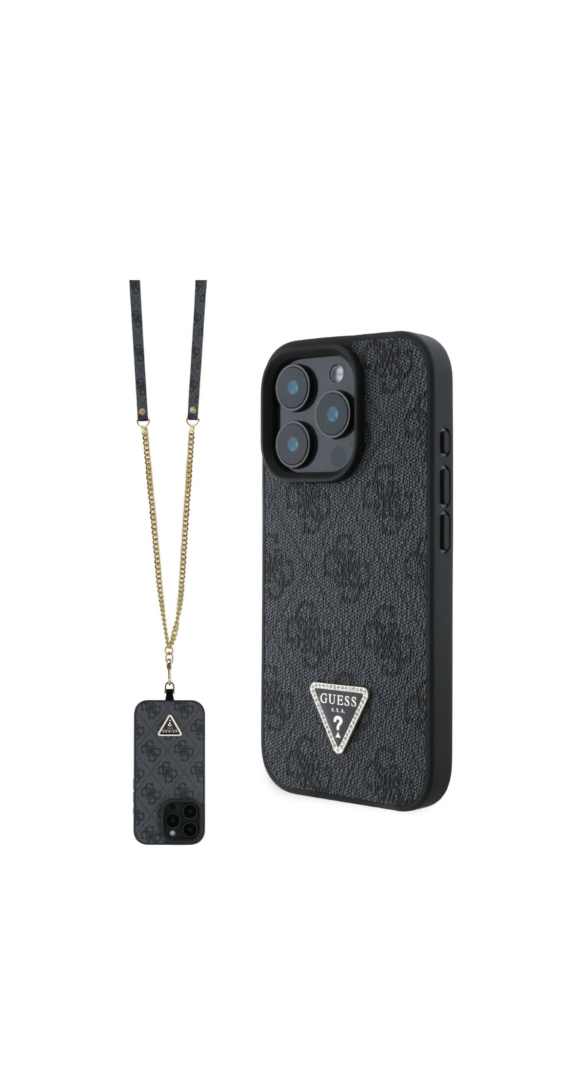 iPhone 16 Pro - Leather Metal logo crossbody - Black