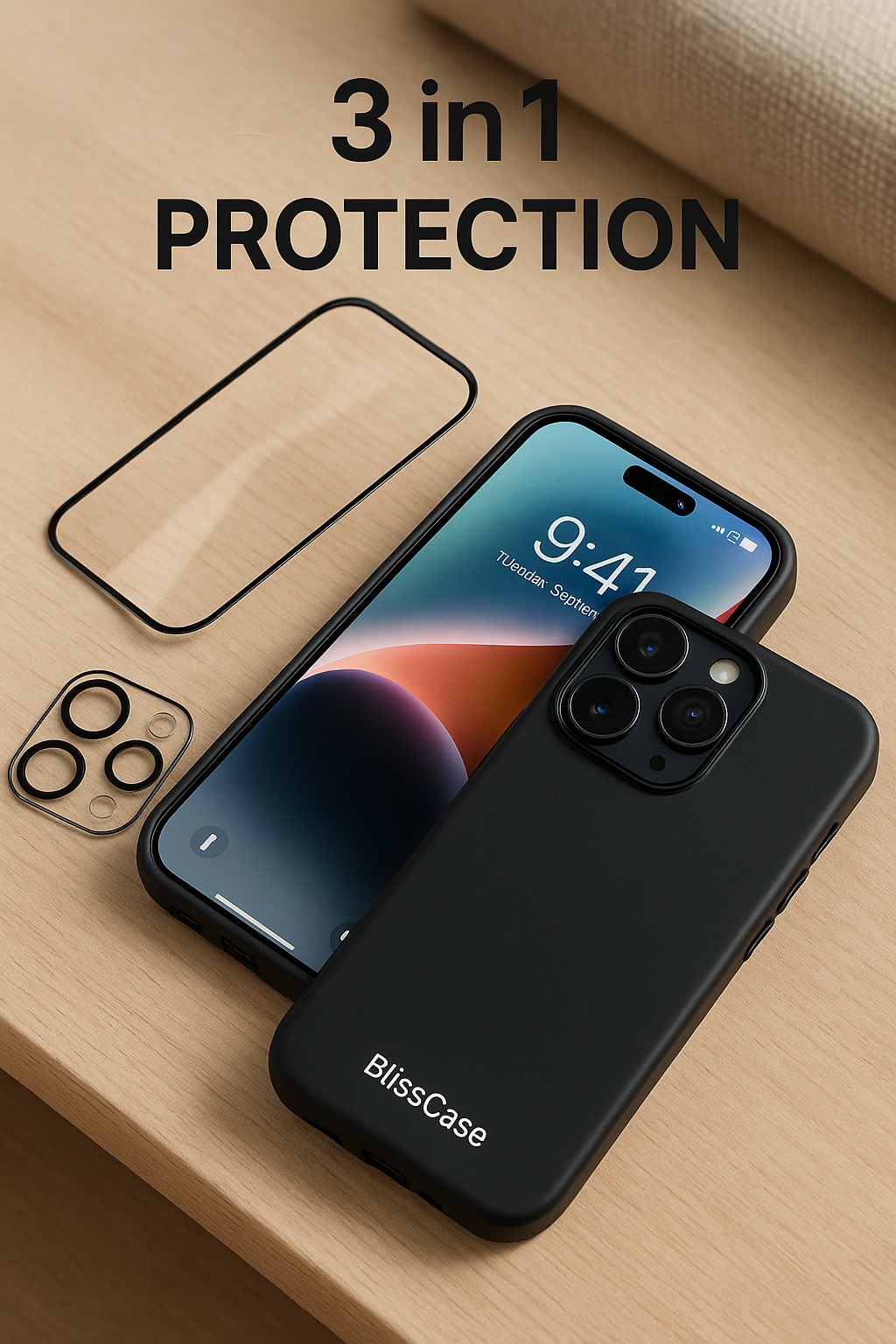 3 in 1 Protection - protection for screen / Case / Camera lens