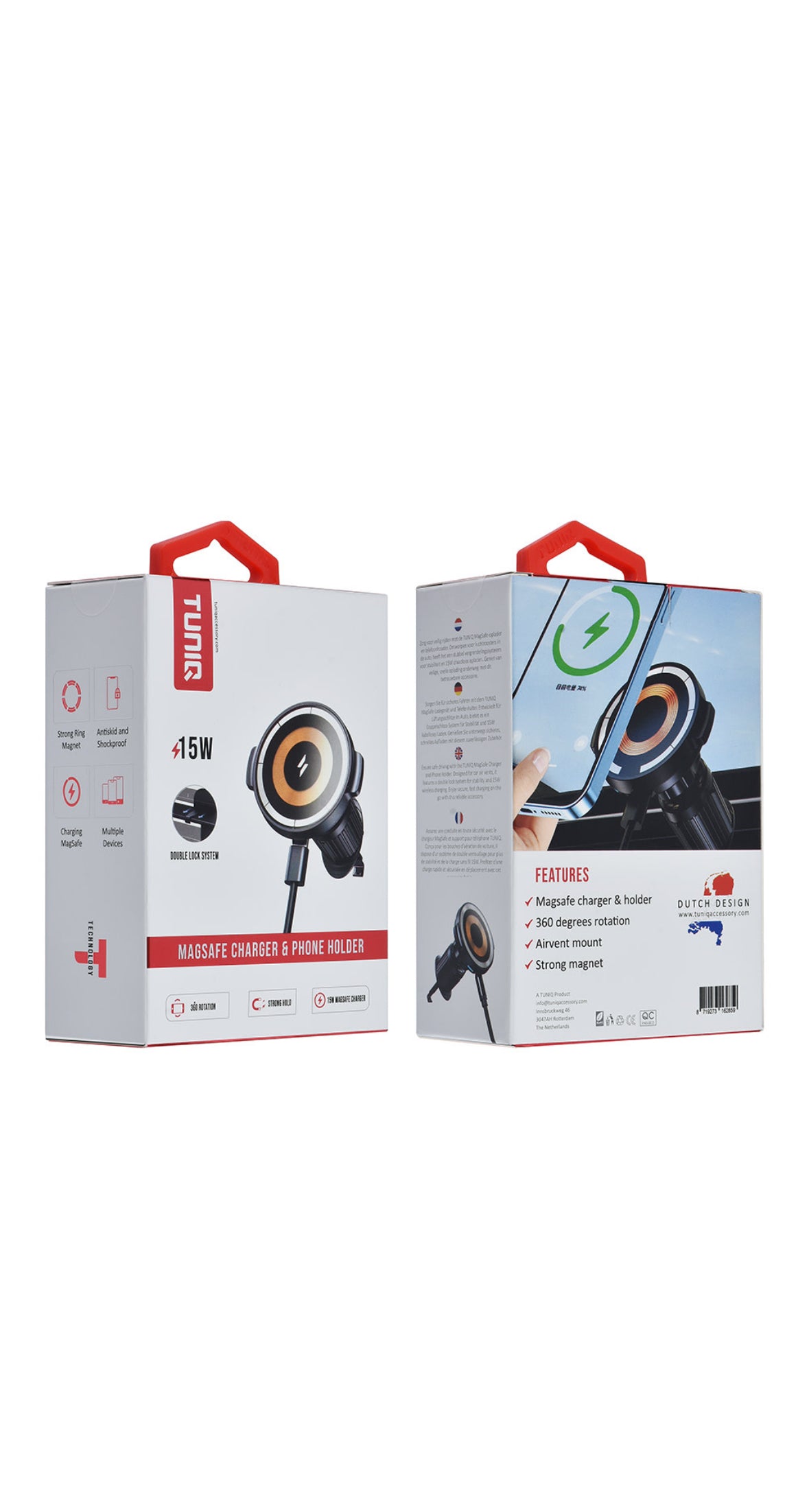 2 in 1 Smartphone holder car - magsafe charger & phone holder - air vents - Black