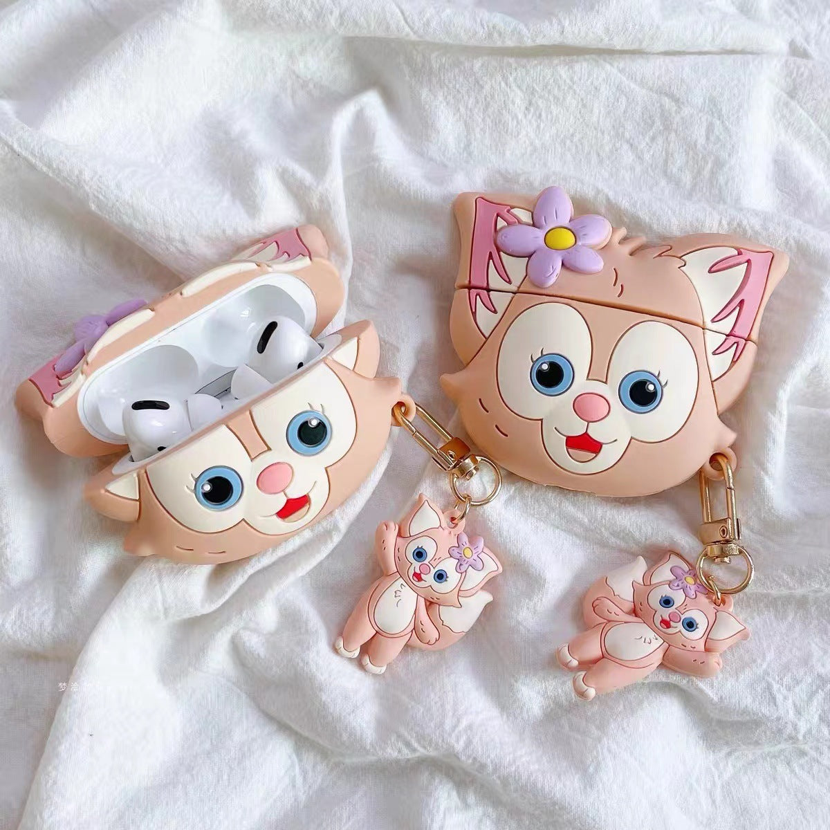 AirPods Beige Kat Hoesje Roze Bloem – Kitty Case