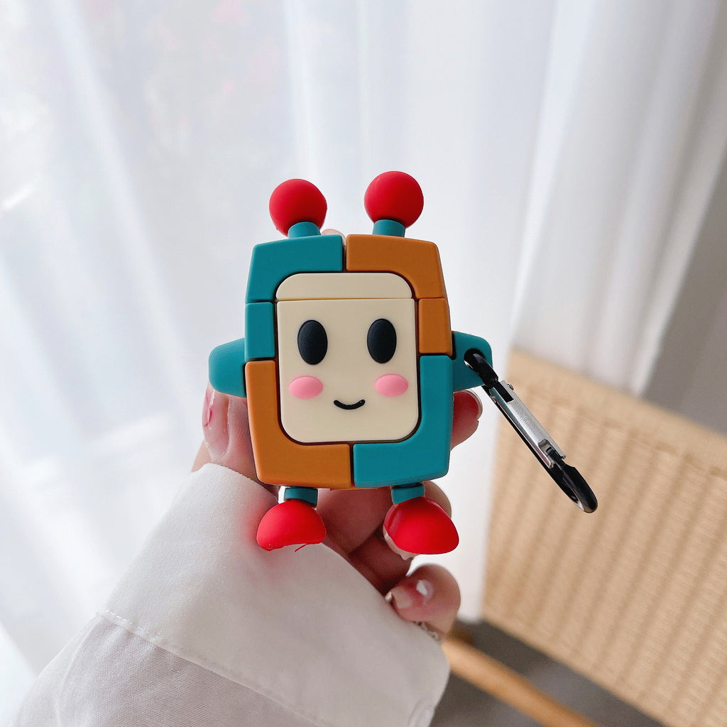 AirPods Retro Robot TV Hoesje Turquoise Oranje – Cartoon Case
