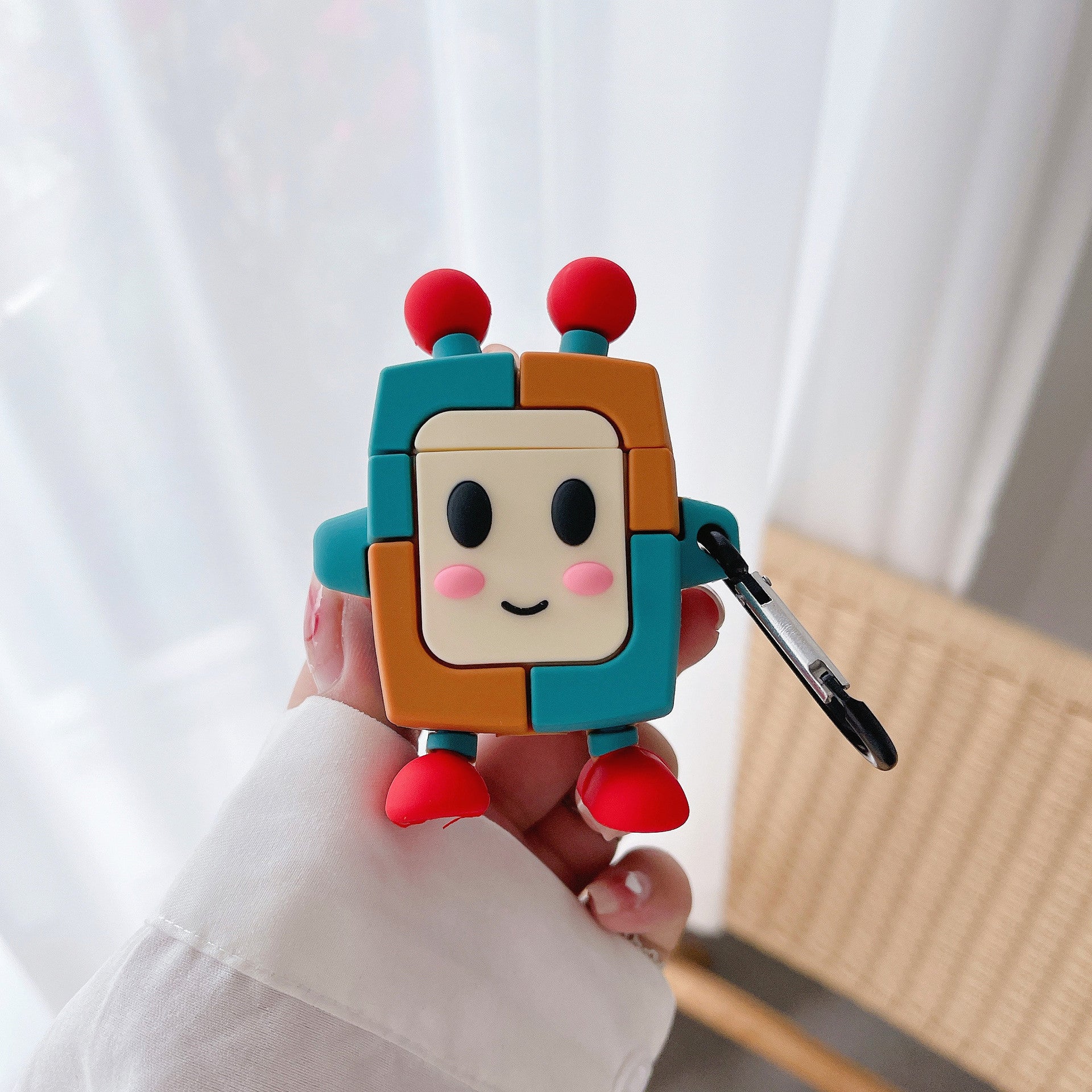 AirPods Retro Robot TV Hoesje Turquoise Oranje – Cartoon Case