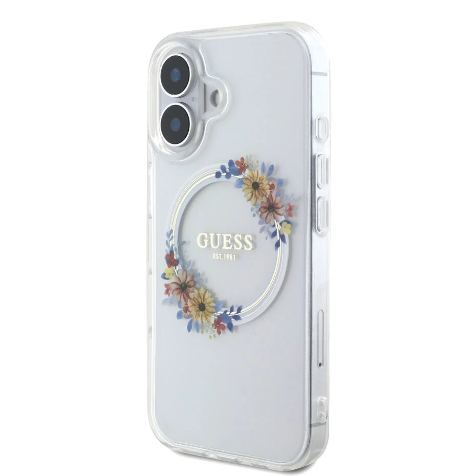 iPhone 16 Back cover case - Magsafe IML Flowers - Transparent
