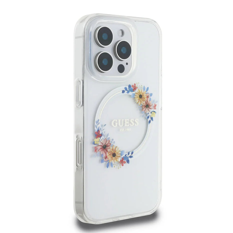 iPhone 16 Pro Back cover case - Magsafe IML flowers wreath - Transparent